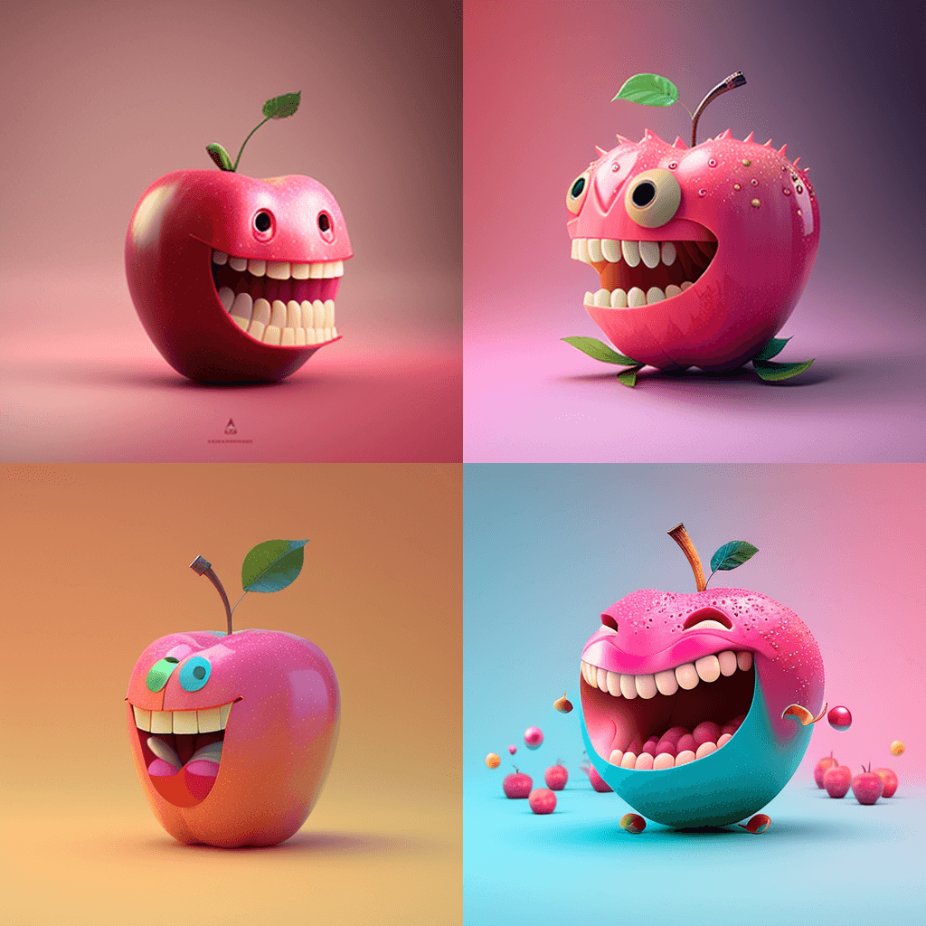 楽しそうなピンクのリンゴ